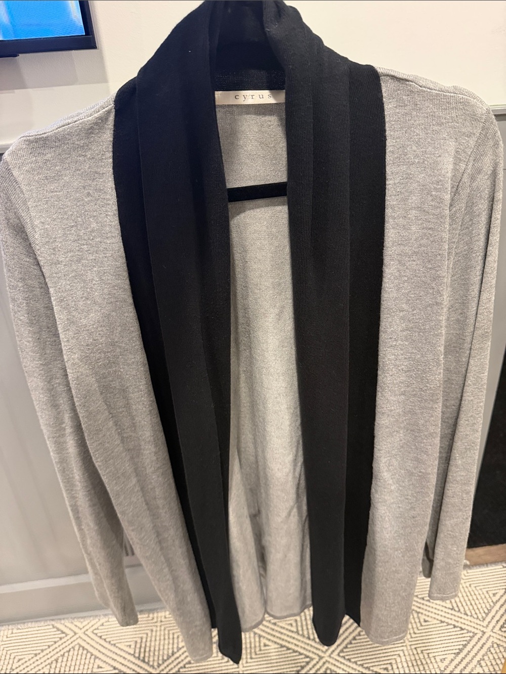 Cyrus Women's Light Gray Cardigan with Black Shawl Collar